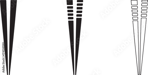 Black and white graphic representations of chopsticks utensil eating