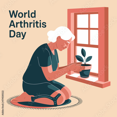 World Arthritis Day Awareness Vector Illustration with Joint Pain Highlights, Blue Ribbon, Flat Minimalist Design, Health Education and Arthritis Prevention Campaigns