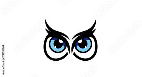 Cartoon Owl Eyes with Blue Irises and Black Outlines, Vector Illustration