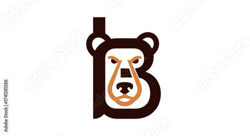 Stylized Bear Head Logo Design with Letter B Integration