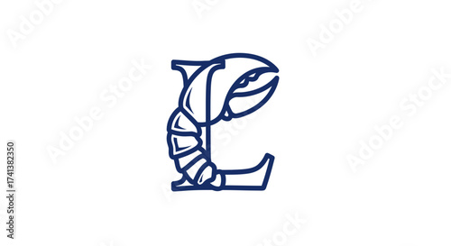 Stylized Letter L with Lobster Claw Design in Blue Outline