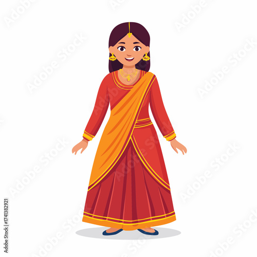 Indian woman in traditional dress with transparent background