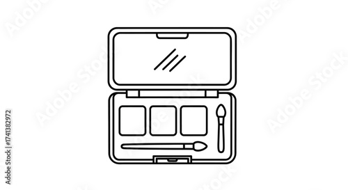 Open Makeup Palette with Brush and Compartments