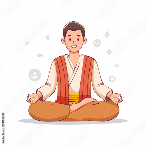 Man meditating in lotus position with transparent background