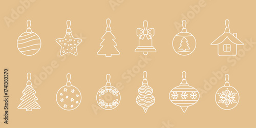 A set of Christmas decorations. Silhouette and contour