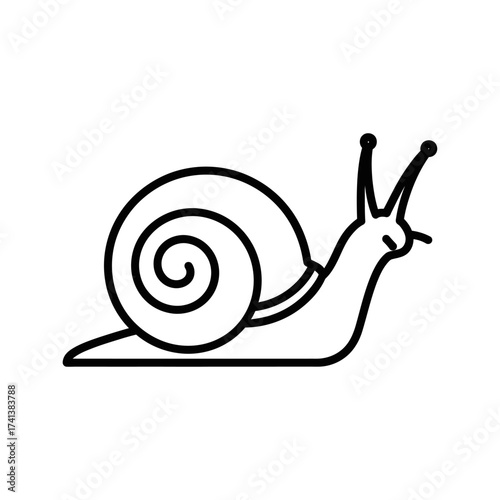 Simple Black Line Art Snail Illustration