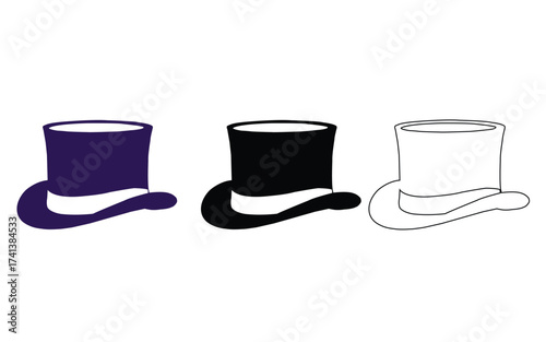 Gentleman’s hat collection, stylish fashion headwear, vintage formal hats, elegant outfit accessory, classy black and purple hats design.