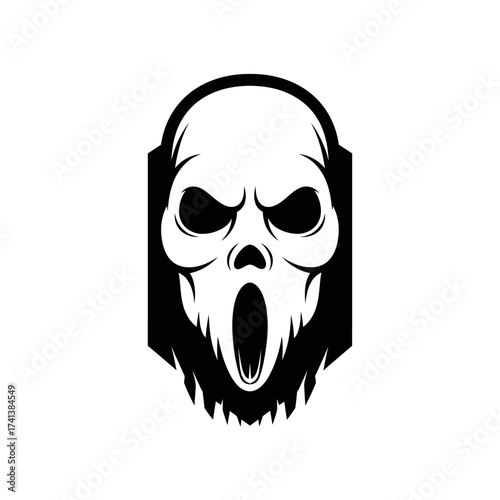 Spooky Scream Mask Silhouette with Open Mouth