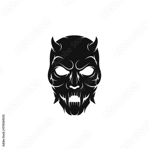 Silhouette of a Demonic Mask with Horns and Sharp Teeth