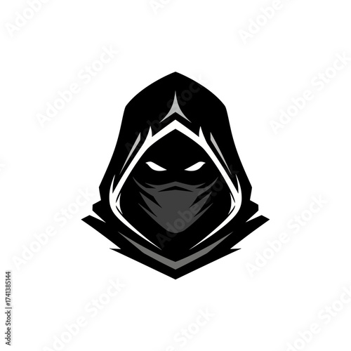 Abstract Black Hooded Figure with Glowing Eyes