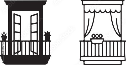 Open and draped balconies with potted plants balcony architectural element