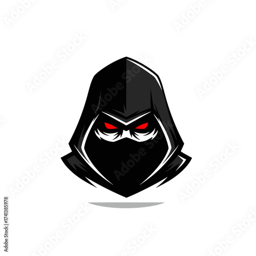 Black Hooded Figure with Glowing Red Eyes Logo