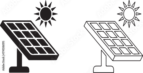 Solar panel and sun icons energy renewable