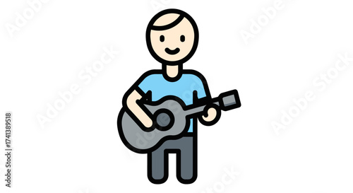 Fotografia Cartoon Man Playing Acoustic Guitar Icon Illustration.