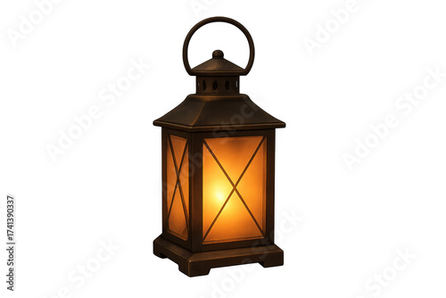 Vintage metal lantern glowing light transparent background