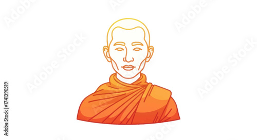 Tableau sur toile Stylized Buddhist Monk Portrait Illustration in Orange Robe.