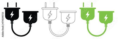 Electric Plug and Socket Icons – Connection, Cable, Power Outage Vector Symbols.