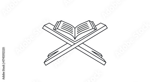 Open Quran on a Wooden Rehal Stand Islamic Holy Book Icon.
