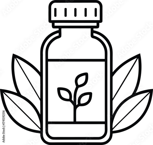 Herbal Bottle Line Art Organic Wellness Concept