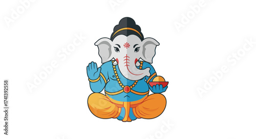 Cartoon illustration of Lord Ganesha the Hindu deity seated in meditation.