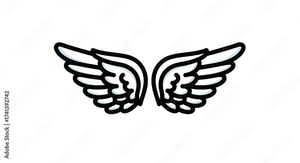 Obraz premium Stylized Angel Wings Illustration with Black Outline and White Fill.