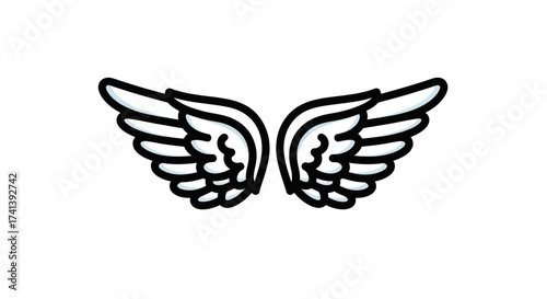 Stylized Angel Wings Illustration with Black Outline and White Fill.