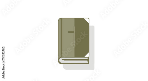 Simple Flat Design Illustration of a Closed Book with Greenish-Brown Cover.