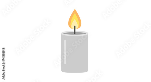 Simple Lit Gray Candle with Bright Yellow Flame.