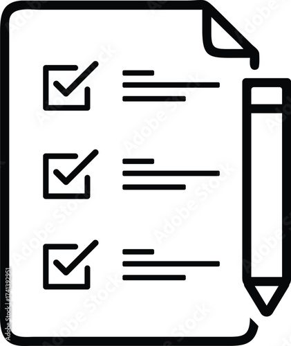 Checklist with Check Marks and Pencil Icon – To‑Do List, Black Outline Vector