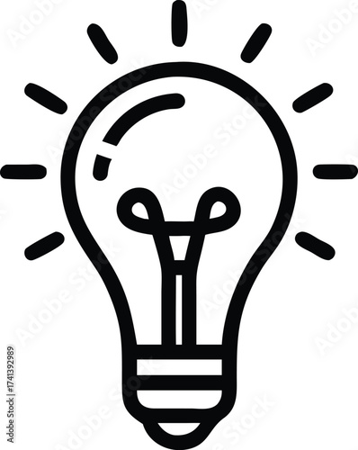 Light Bulb Idea Icon – Innovation and Solution Symbol, Black Outline Vector