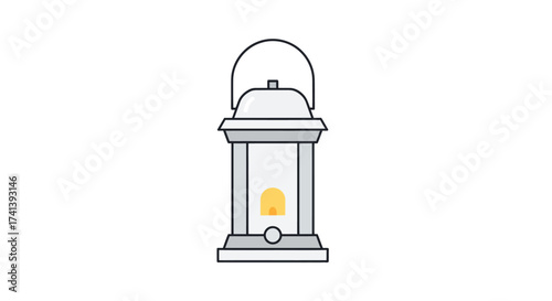 Vintage Style Lantern with Glowing Flame and Carrying Handle.