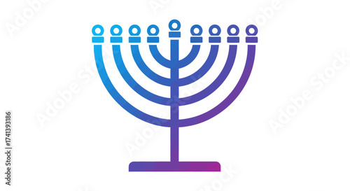 Gradient Blue Purple Hanukkah Menorah Icon Illustration.