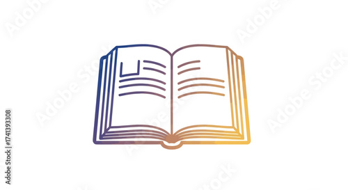 Open Book Icon with Gradient Outline and Text Lines.