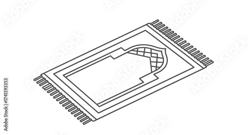 Prayer Rug Illustration with Geometric Design and Tassels.
