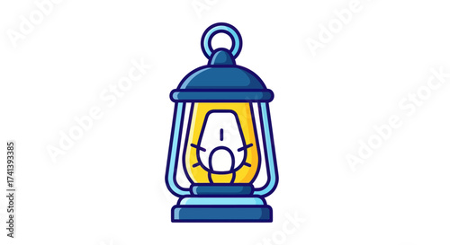 Vintage Blue Lantern with Glowing Yellow Light.