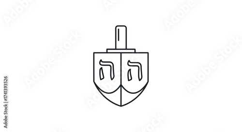 Simple Black and White Dreidel with Hebrew Letters.
