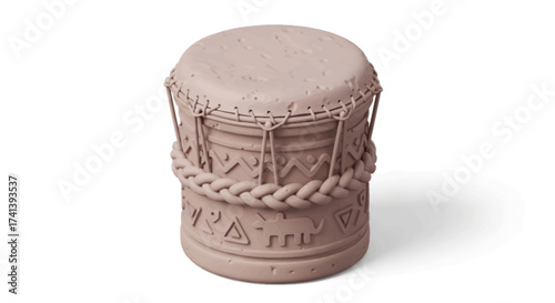 Traditional African Drum with Carved Base and Leather Head.