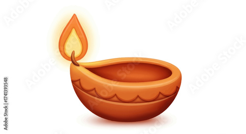 Traditional Lit Clay Oil Lamp Diya with Warm Flame.