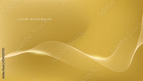 Luxury golden yellow background with shining line waves. Luxury soft gold gradient background.