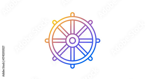 Colorful Gradient Outline Dharma Wheel Icon.