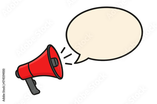 Megaphone with speech bubble. Loudspeaker for business, marketing, advertising. Vector illustration. Banner for announcement, promotion, alert. Important message template.