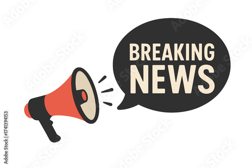 Breaking news banner with megaphone. Loudspeaker announcing important information. Speech bubble for alert message. Business marketing and advertising vector illustration.
