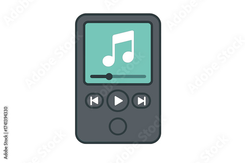 Media player vector icon. Mobile music player illustration in flat design. Portable mp3 device with play button and screen for songs. Digital audio gadget for multimedia.