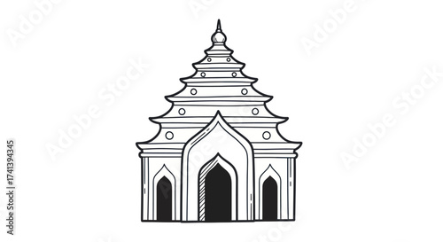 Ornate Traditional Pagoda Structure with Tiered Roofs and Arched Entrances.