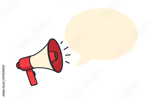 Megaphone announcement with speech bubble. Loudspeaker for business marketing and advertising. Promotion and sale banner. Congrats concept. Vector illustration. Communication icon.