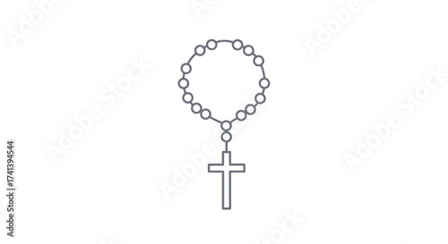 Simple Outline Drawing of a Catholic Rosary with Crucifix.