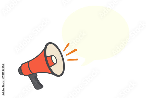 Megaphone with speech bubble for announcement. Loudspeaker vector for business, marketing, advertising. Promotion banner with copy space. Attention, alert, get ready concept.