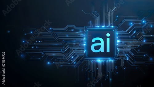 Digital AI Circuit Board Background with Blue Lights