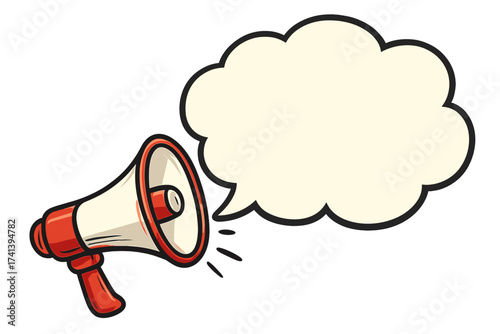 Megaphone loudspeaker with speech bubble. Last chance, final call for sale promotion. Banner for business, marketing, and advertising. Announcement, alert, attention message.
