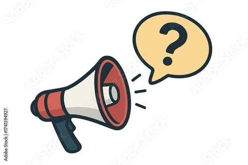 Megaphone with quiz speech bubble. Loudspeaker for business, marketing, and advertising. Question mark icon for surveys, trivia, and announcements. Vector illustration concept.